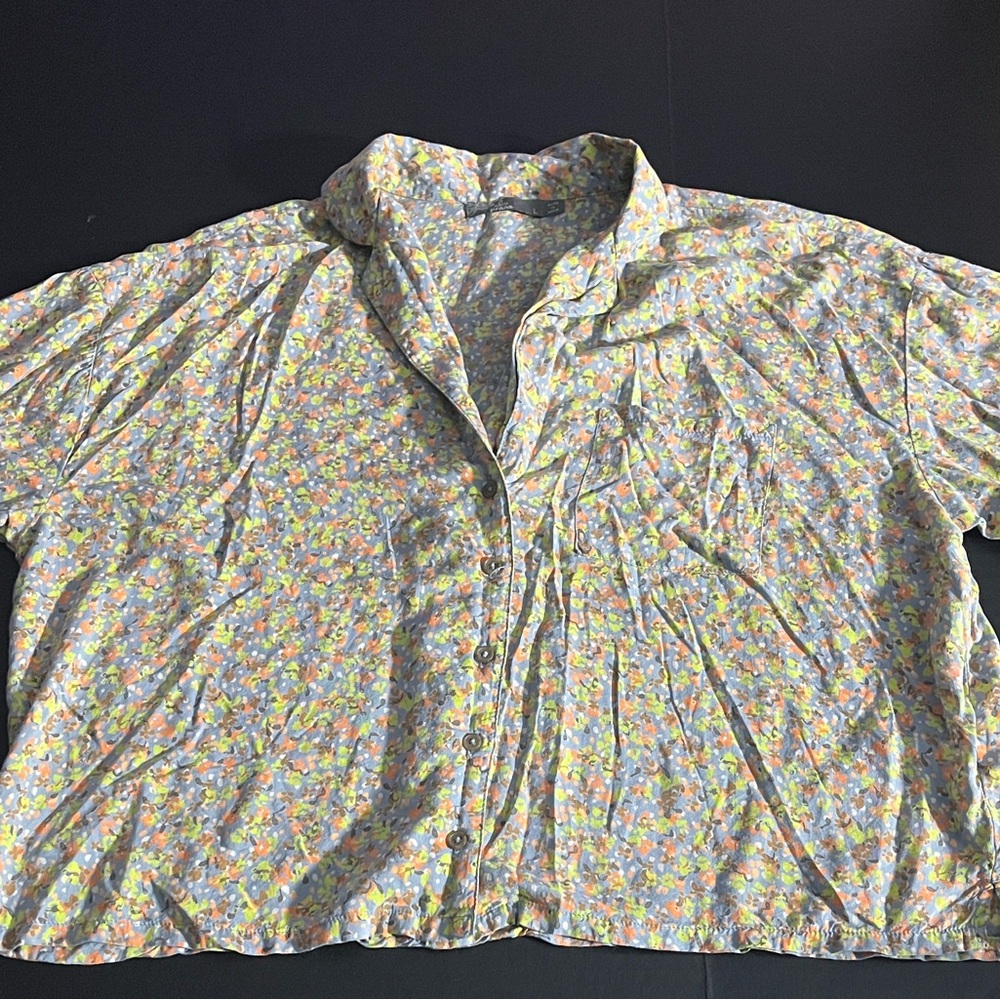 Prana’s Blue/Orange Iguala Multicolor Floral Button Up Top - Size Large